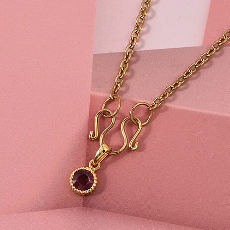 D'Joy African Ruby Scroll Link Drop Pendant with Chain (Size 20) in Yellow Gold Tone