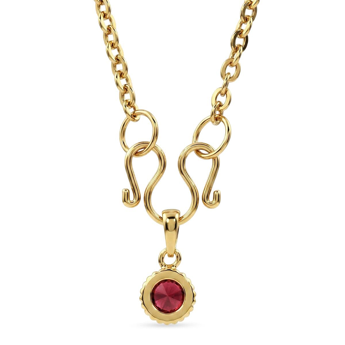 D'Joy African Ruby Scroll Link Drop Pendant with Chain (Size 20) in Yellow Gold Tone