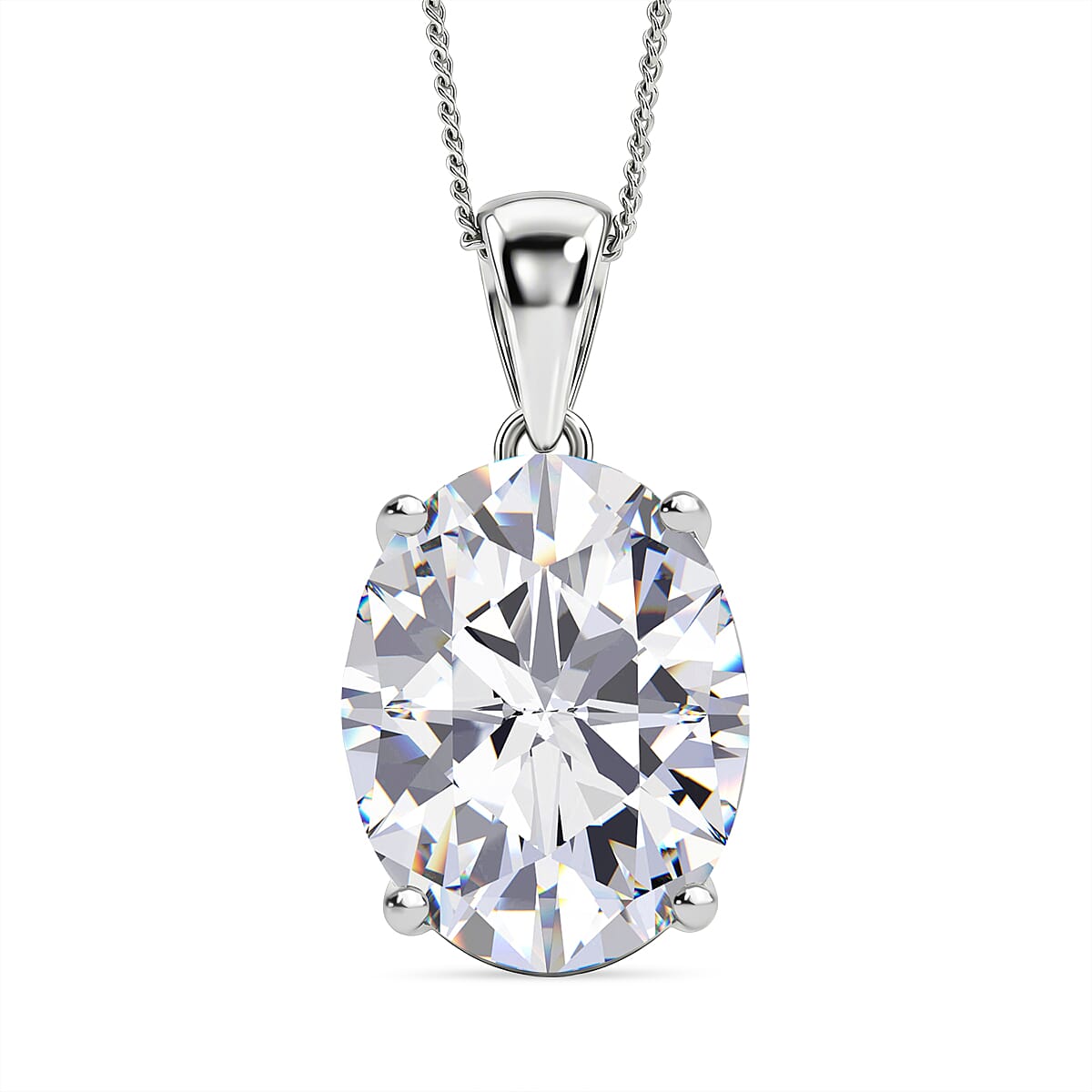 Moissanite Solitaire Pendant with Chain (Size 18) in Rhodium Overlay Sterling Silver 10.00 Ct.