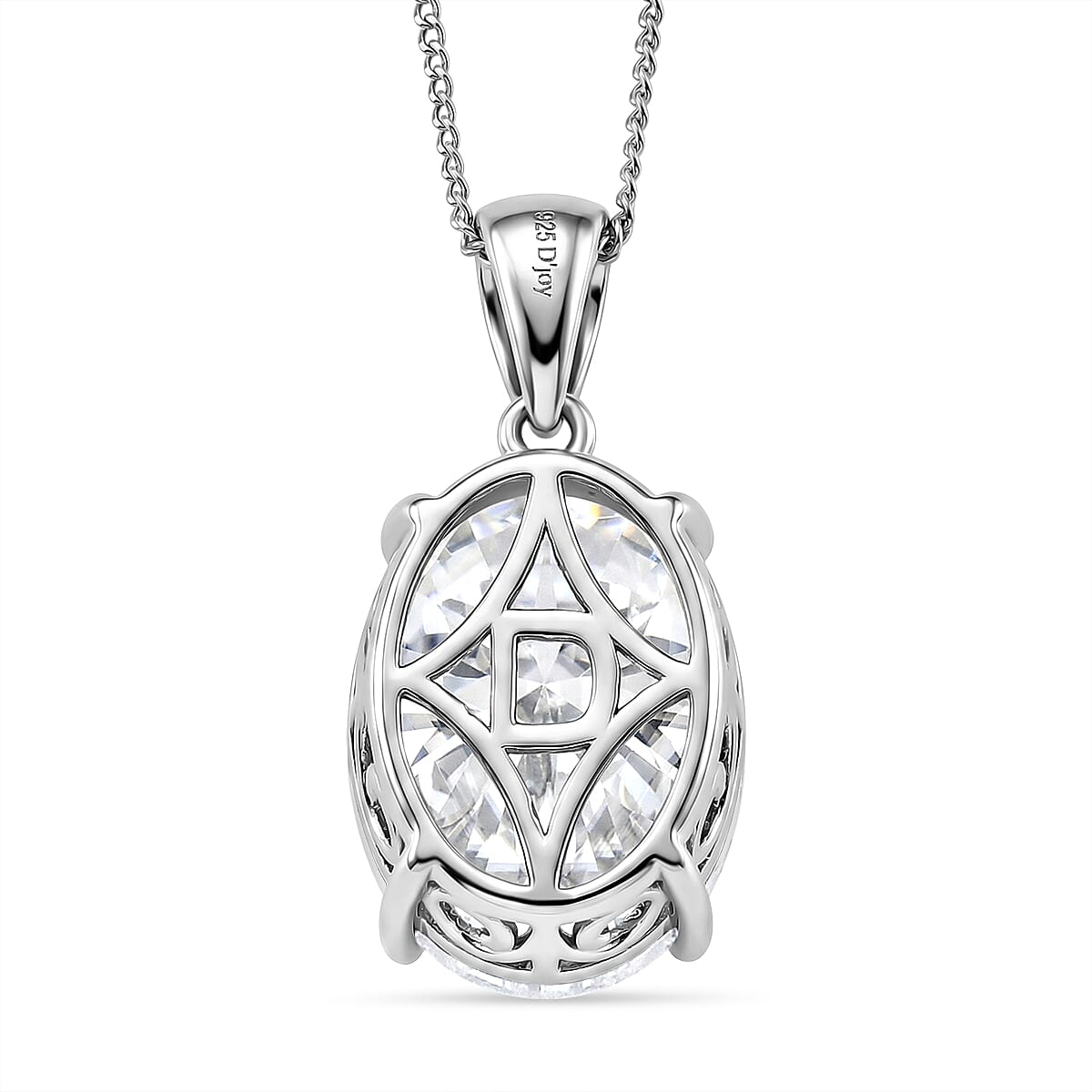 Moissanite Solitaire Pendant with Chain (Size 18) in Rhodium Overlay Sterling Silver 10.00 Ct.