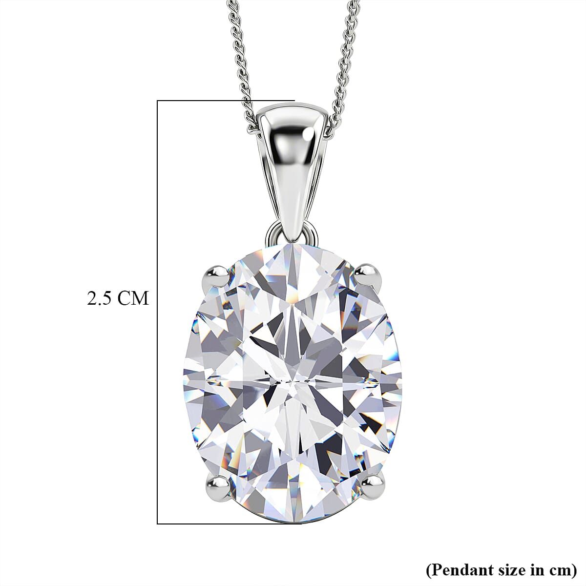 Moissanite Solitaire Pendant with Chain (Size 18) in Rhodium Overlay Sterling Silver 10.00 Ct.