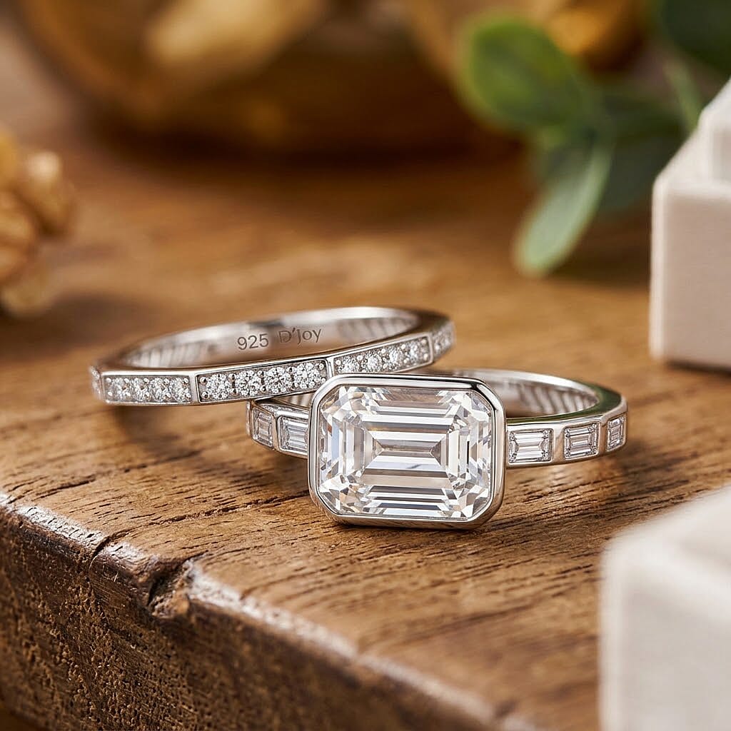 Set of 2 - D'Joy GRA Certified Moissanite D-VVS1 Ring in Rhodium Overlay Sterling Silver 3.20 Ct.