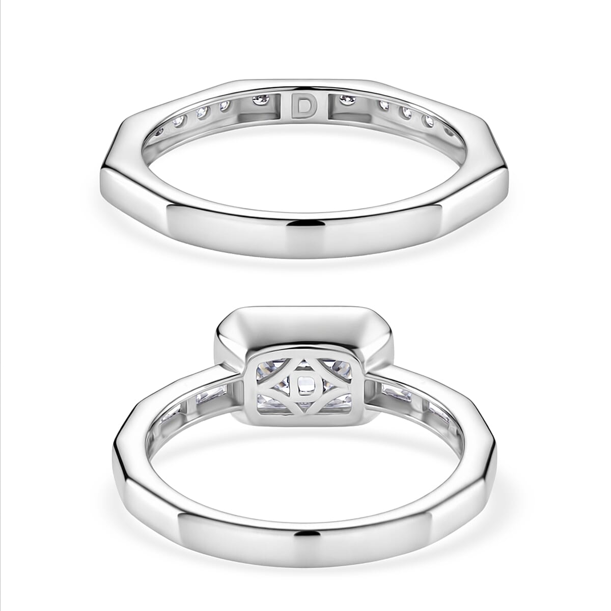 Set of 2 - D'Joy GRA Certified Moissanite D-VVS1 Ring in Rhodium Overlay Sterling Silver 3.20 Ct.
