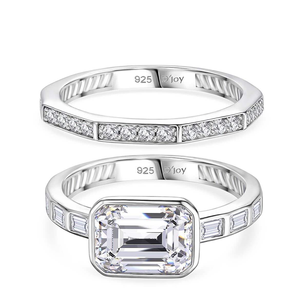 Set of 2 -  D'Joy GRA Certified Moissanite D-VVS1 Ring in Rhodium Overlay Sterling Silver 3.20 Ct.