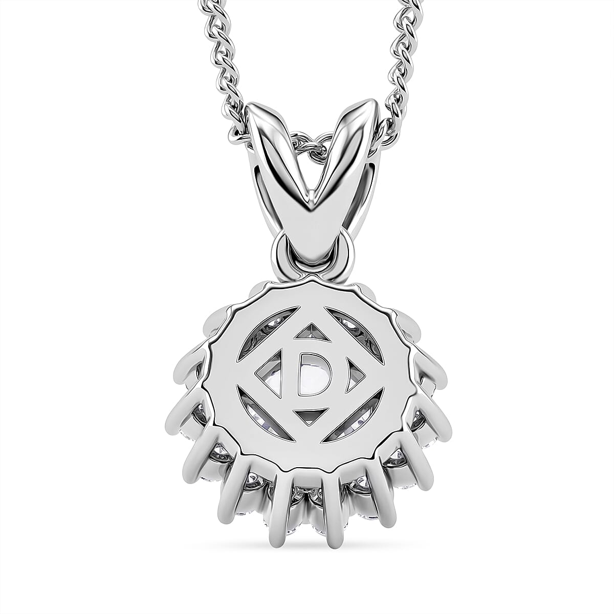 D'Joy Moissanite GRA Certified Double Halo Hearts & Arrows Cut Pendant with Chain (Size 18) in Rhodium Overlay Sterling Silver 1.20 Ct.