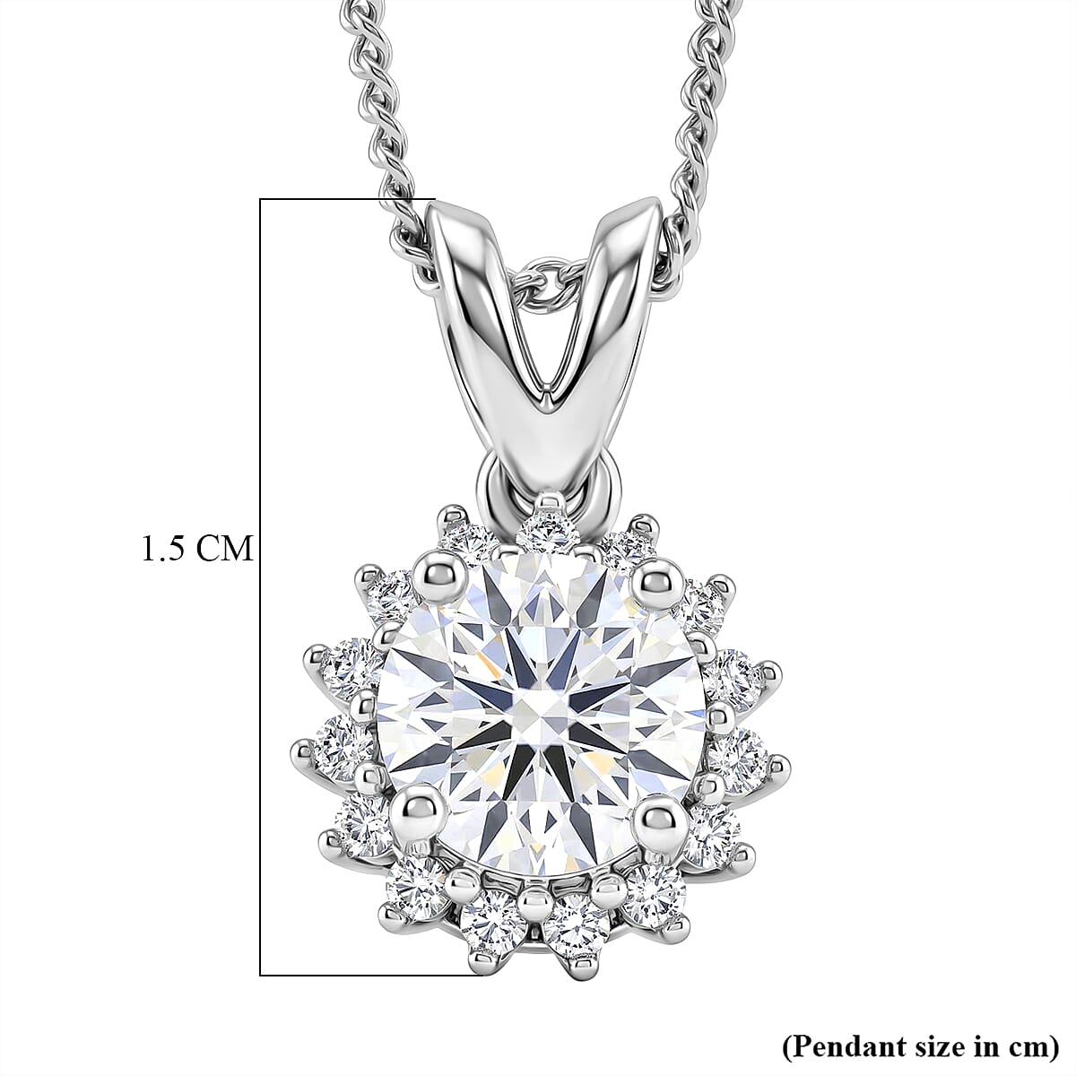 D'Joy Moissanite GRA Certified Double Halo Hearts & Arrows Cut Pendant with Chain (Size 18) in Rhodium Overlay Sterling Silver 1.20 Ct.