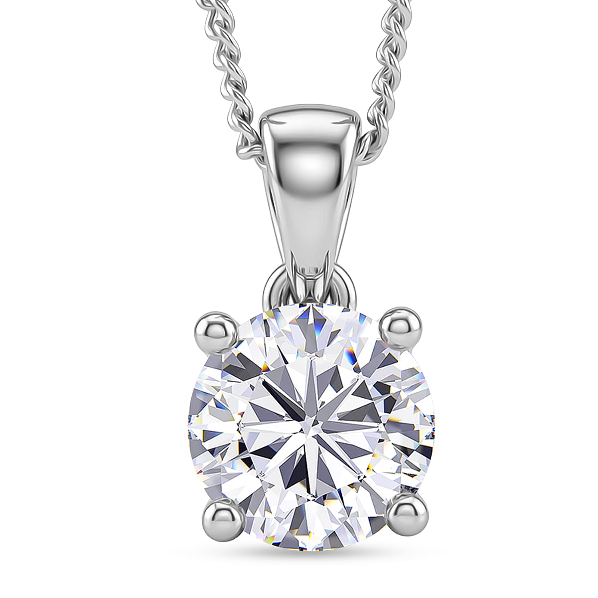 D'Joy Moissanite GRA Certified Solitaire Pendant with Chain (Size 18) in Rhodium Overlay Sterling Silver 1.00 Ct.
