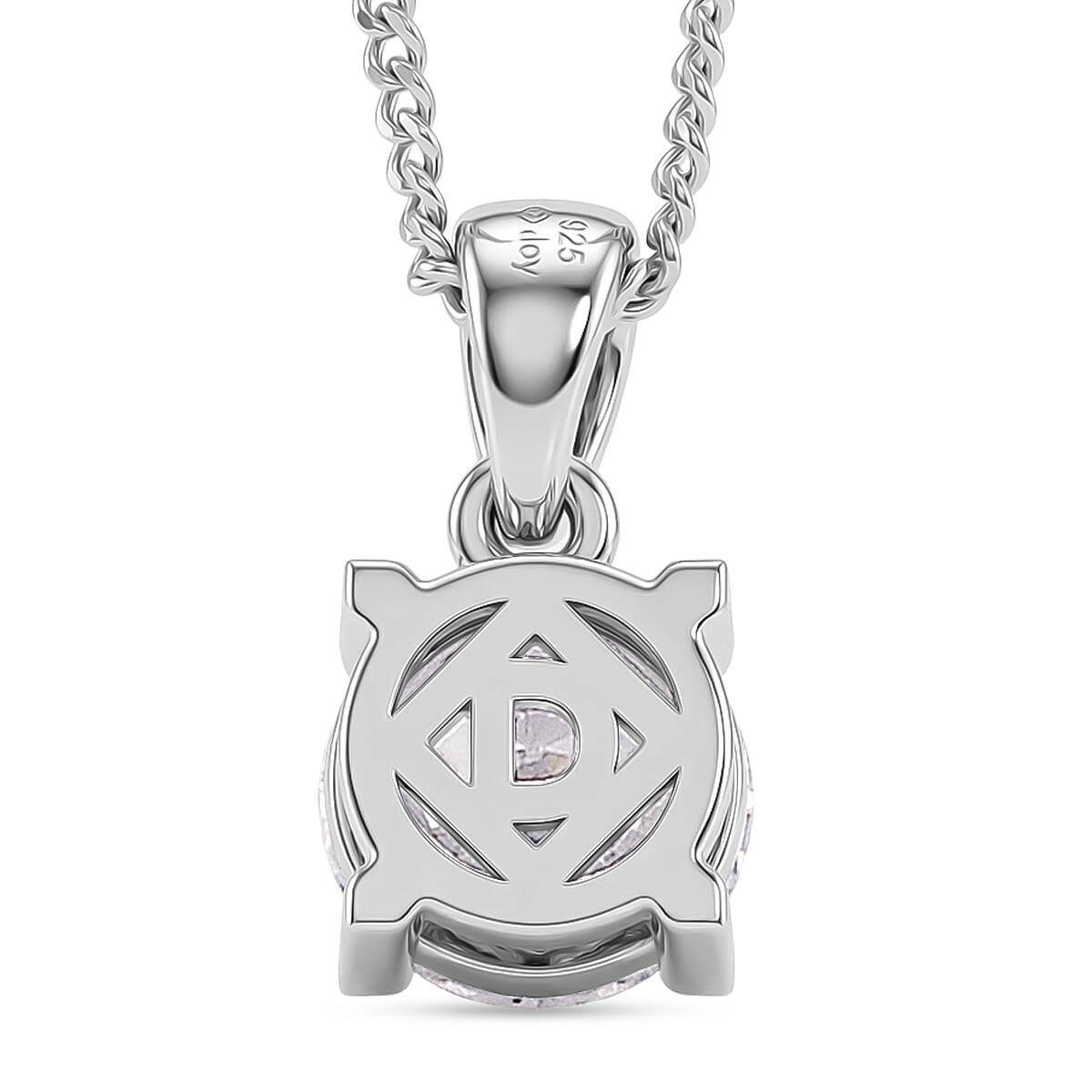 D'Joy Moissanite GRA Certified Solitaire Pendant with Chain (Size 18) in Rhodium Overlay Sterling Silver 1.00 Ct.