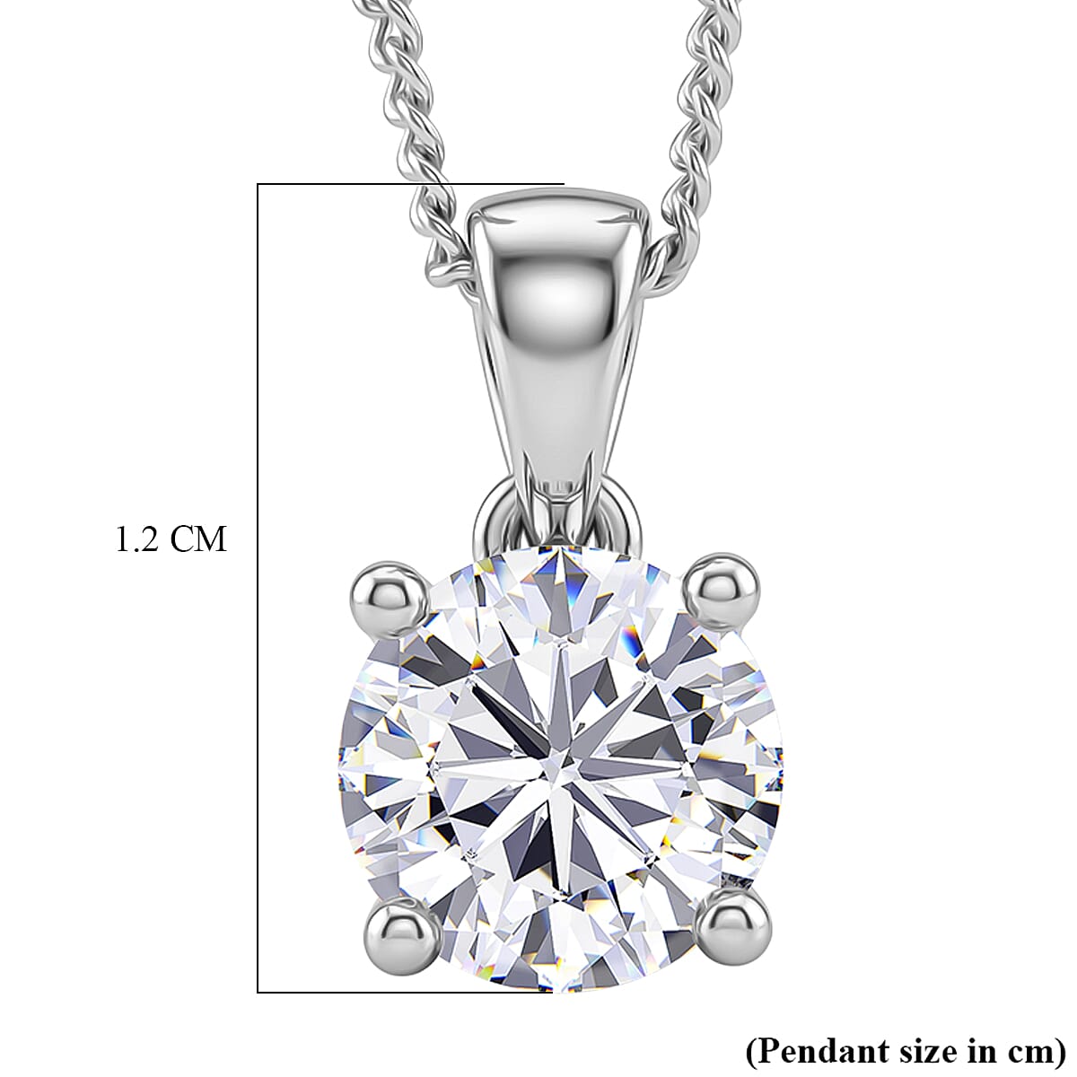 D'Joy Moissanite GRA Certified Solitaire Pendant with Chain (Size 18) in Rhodium Overlay Sterling Silver 1.00 Ct.