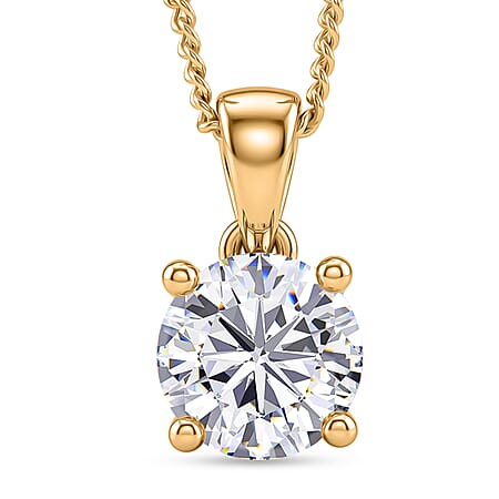 Moissanite Solitaire Pendant with Chain (Size 18) in Yellow Gold Plated Sterling Silver 1.00 Ct. Moissanite Solitaire Pendant with Chain (Size 18) in Yellow Gold Plated Sterling Silver 1.00 Ct.