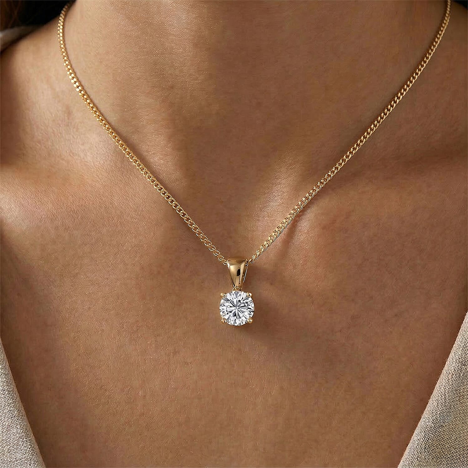 Moissanite Solitaire Pendant with Chain (Size 18) in Yellow Gold Plated Sterling Silver 1.00 Ct.