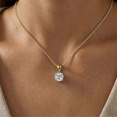 Moissanite Solitaire Pendant with Chain (Size 18) in Yellow Gold Plated Sterling Silver 1.00 Ct.