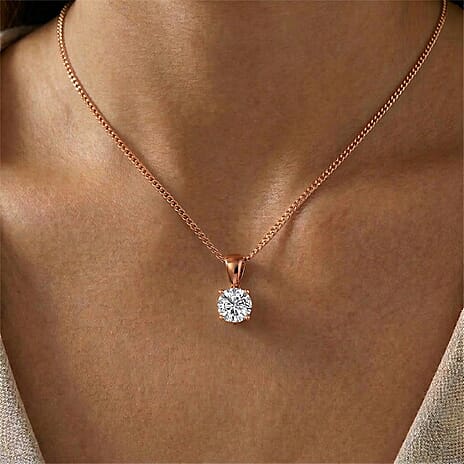 Moissanite Solitaire Pendant with Chain (Size 18) in Rose Gold Plated Sterling Silver 1.00 Ct.