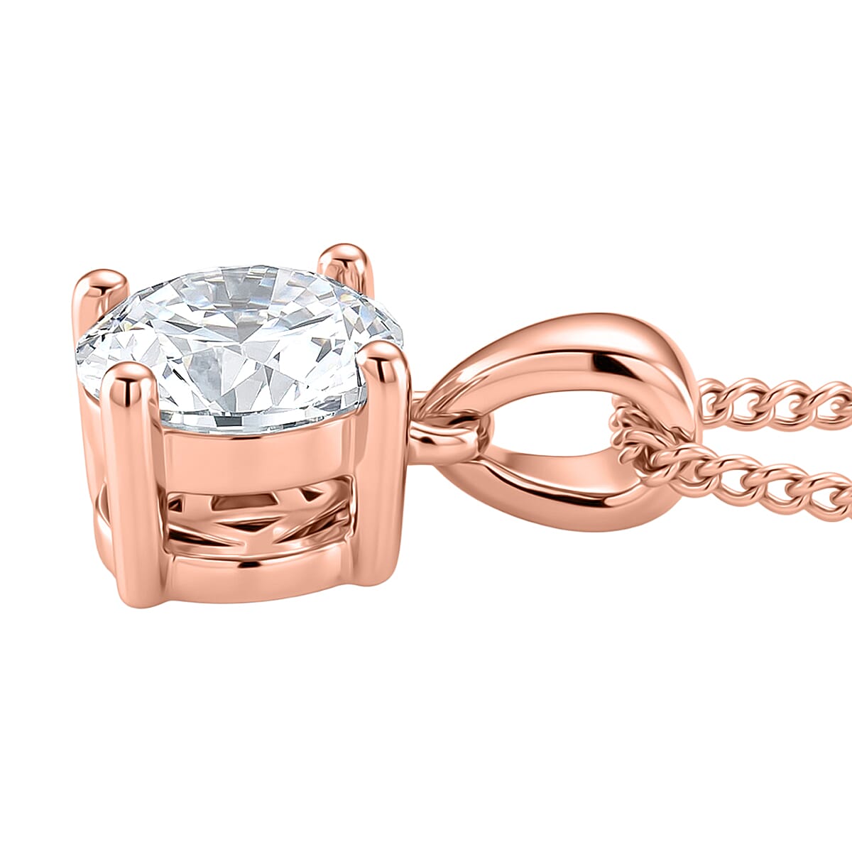 Moissanite Solitaire Pendant with Chain (Size 18) in Rose Gold Plated Sterling Silver 1.00 Ct.