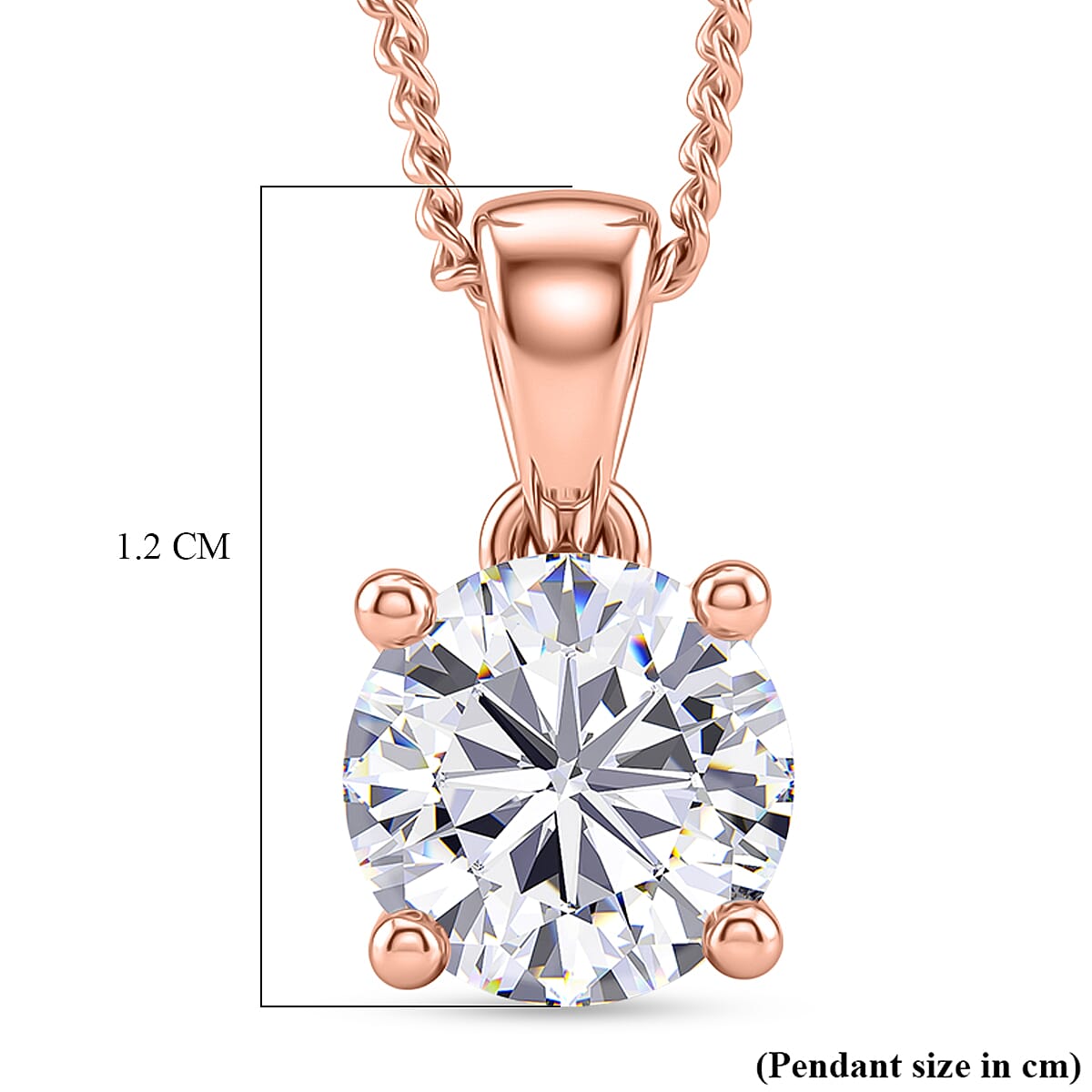 Moissanite Solitaire Pendant with Chain (Size 18) in Rose Gold Plated Sterling Silver 1.00 Ct.
