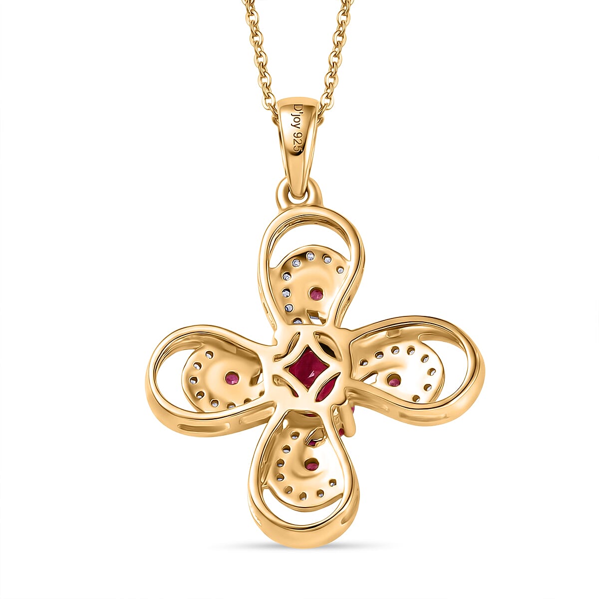 D'Joy Rhodolite Garnet & White Zircon Pendant with Chain (Size 20)  in Yellow Gold Plated Sterling Silver 1.55 Ct.