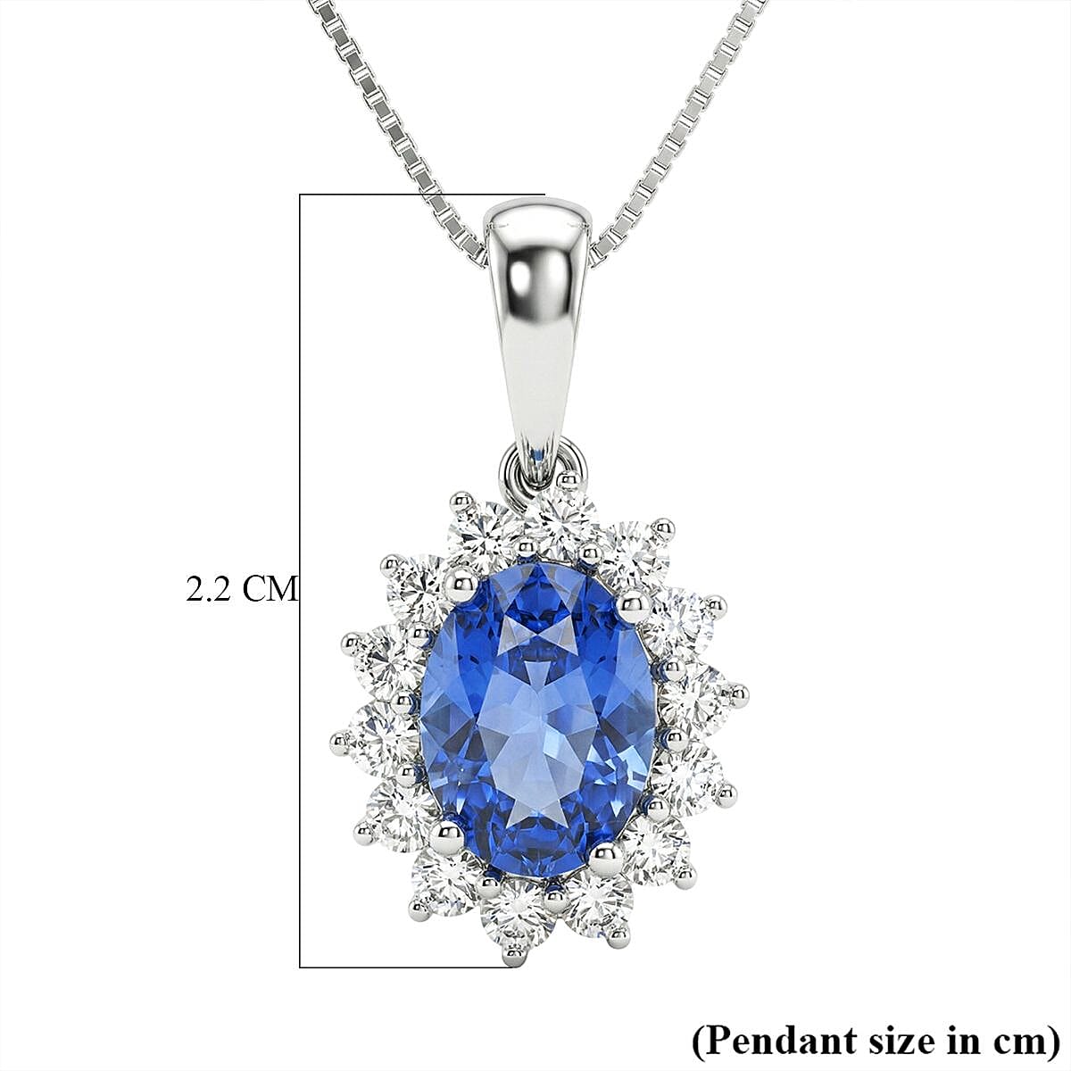 AAA Tanzanite & Lab Grown Diamond (SI-GH) Halo Pendant with Chain (Size 20) in Rhodium Overlay Sterling Silver 1.30 Ct.