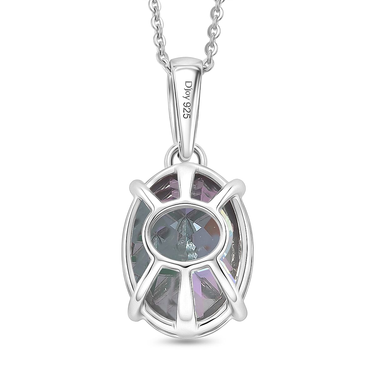 D'Joy Mystic Topaz Solitaire Pendant with Chain (Size 20) in Rhodium Overlay Sterling Silver 7.00 Ct.