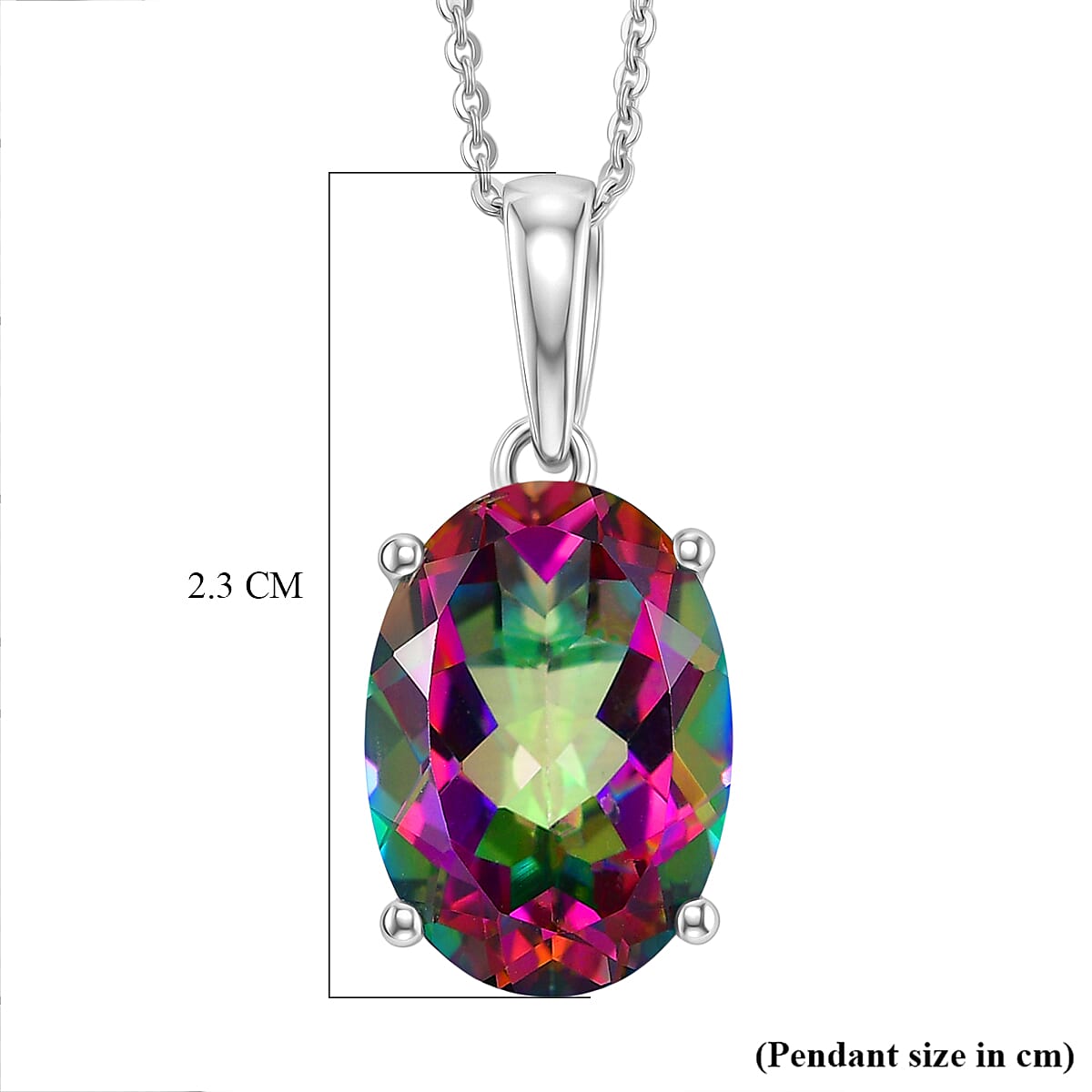 D'Joy Mystic Topaz Solitaire Pendant with Chain (Size 20) in Rhodium Overlay Sterling Silver 7.00 Ct.