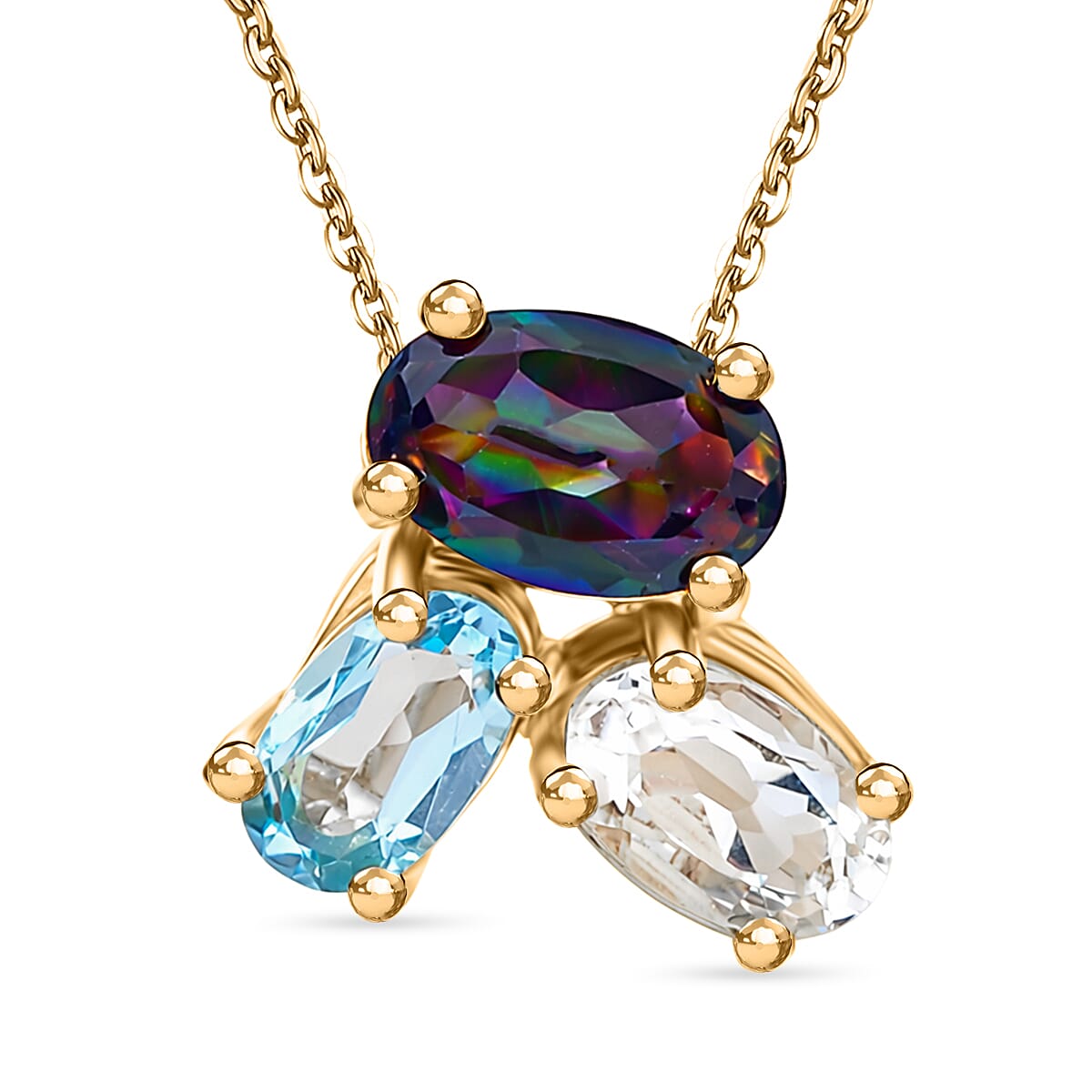 D'Joy Mystic Topaz, White Topaz & Skyblue Topaz Pendant with Chain (Size 20) in Yellow Gold Plated Sterling Silver 1.06 Ct.