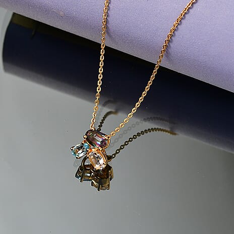 D'Joy Mystic Topaz, White Topaz & Skyblue Topaz Pendant with Chain (Size 20) in Yellow Gold Plated Sterling Silver 1.06 Ct.