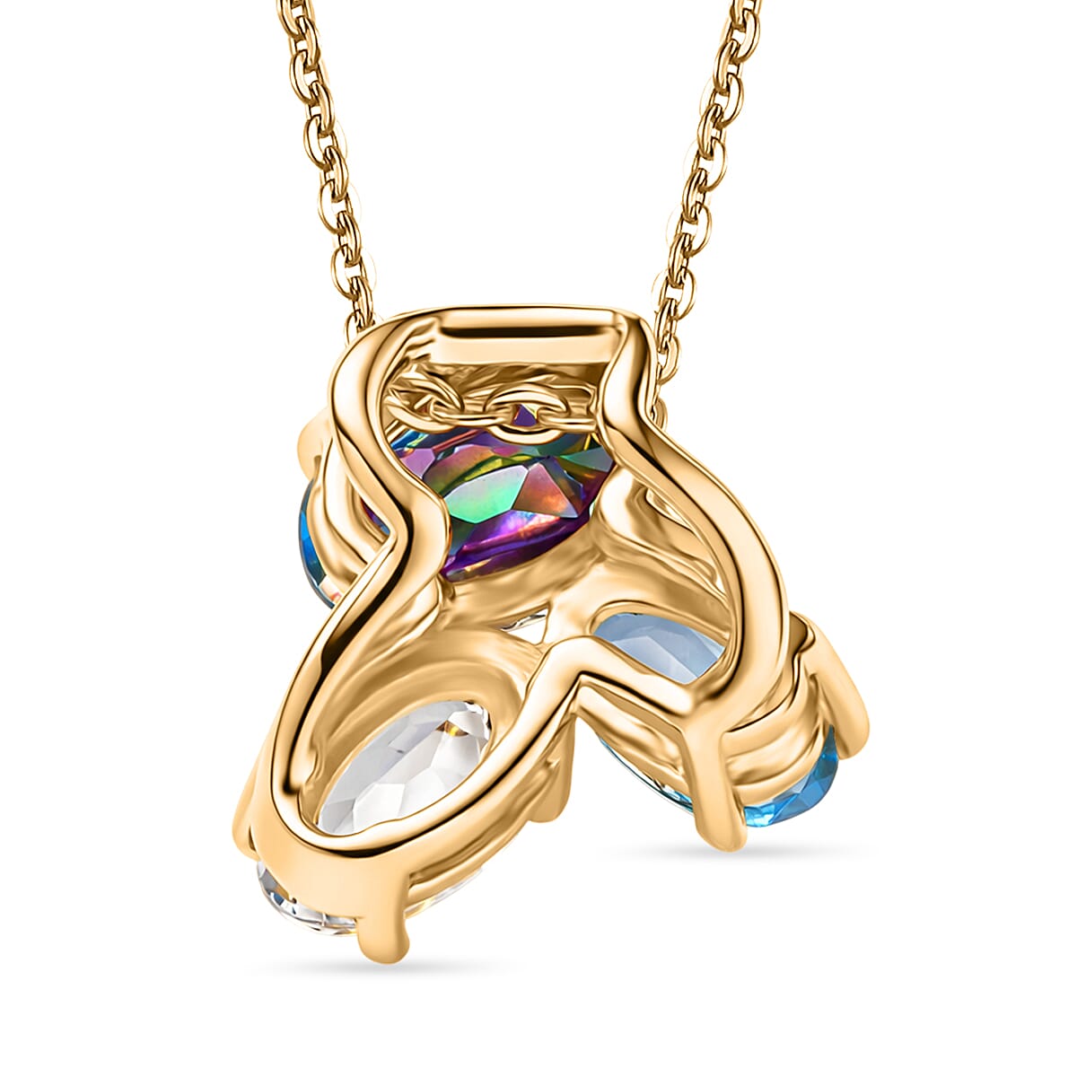 D'Joy Mystic Topaz, White Topaz & Skyblue Topaz Pendant with Chain (Size 20) in Yellow Gold Plated Sterling Silver 1.06 Ct.