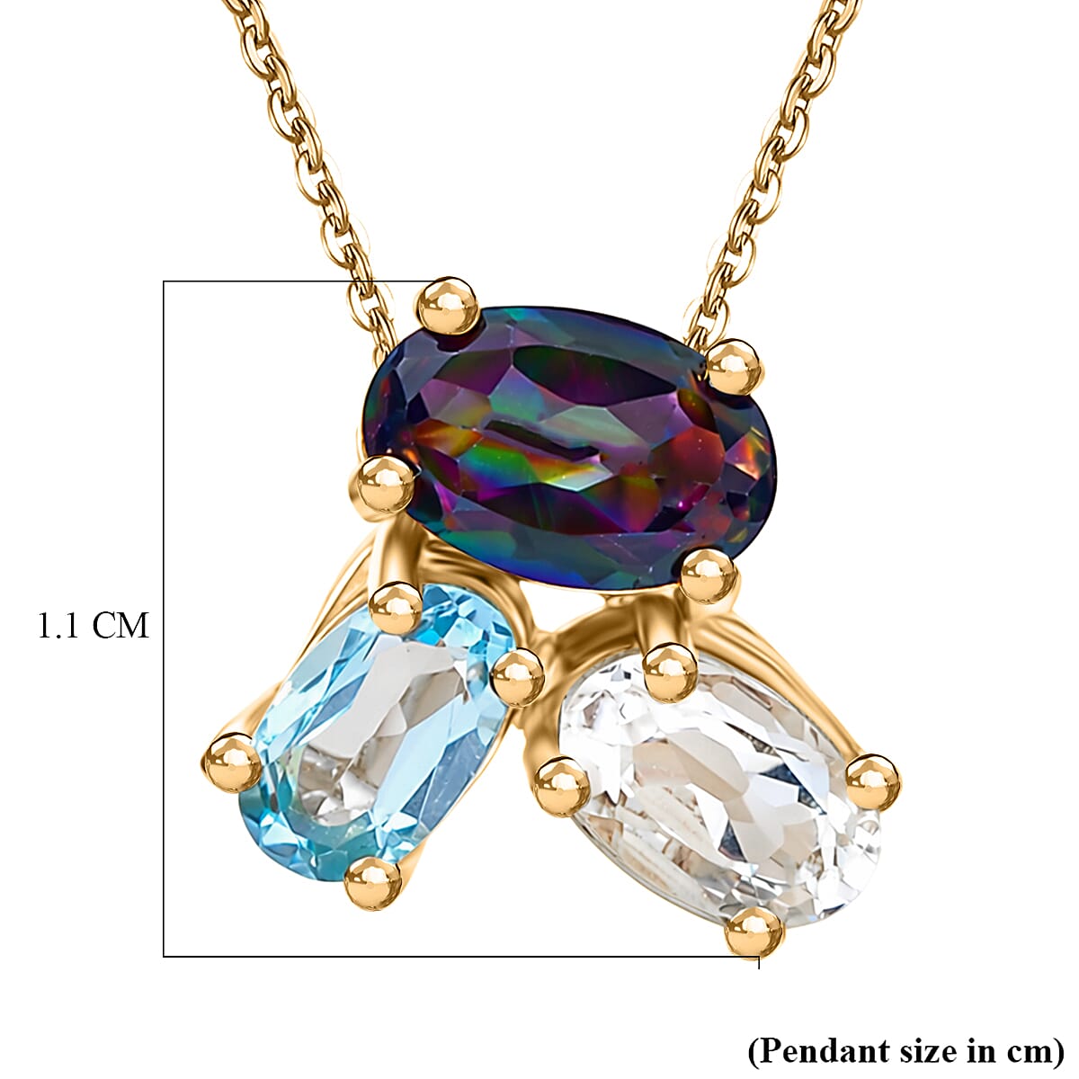 D'Joy Mystic Topaz, White Topaz & Skyblue Topaz Pendant with Chain (Size 20) in Yellow Gold Plated Sterling Silver 1.06 Ct.