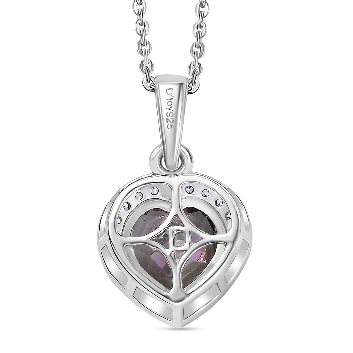 D'Joy Mystic Topaz & White Zircon Halo Heart Pendant with Chain (Size 20) in Rhodium Overlay Sterling Silver 2.46 Ct.