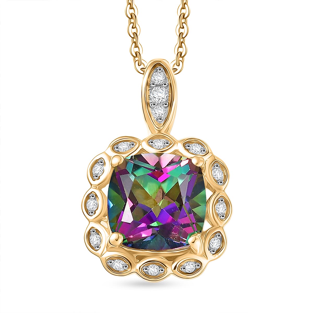 D'Joy Mystic Topaz & White Zircon Pendant with Chain (Size 20) in Yellow Gold Plated Sterling Silver 2.88 Ct.