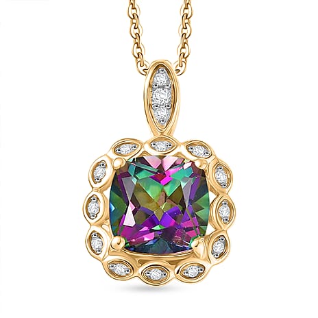 D'Joy Mystic Topaz & White Zircon Pendant with Chain (Size 20) in Yellow Gold Plated Sterling Silver 2.88 Ct.