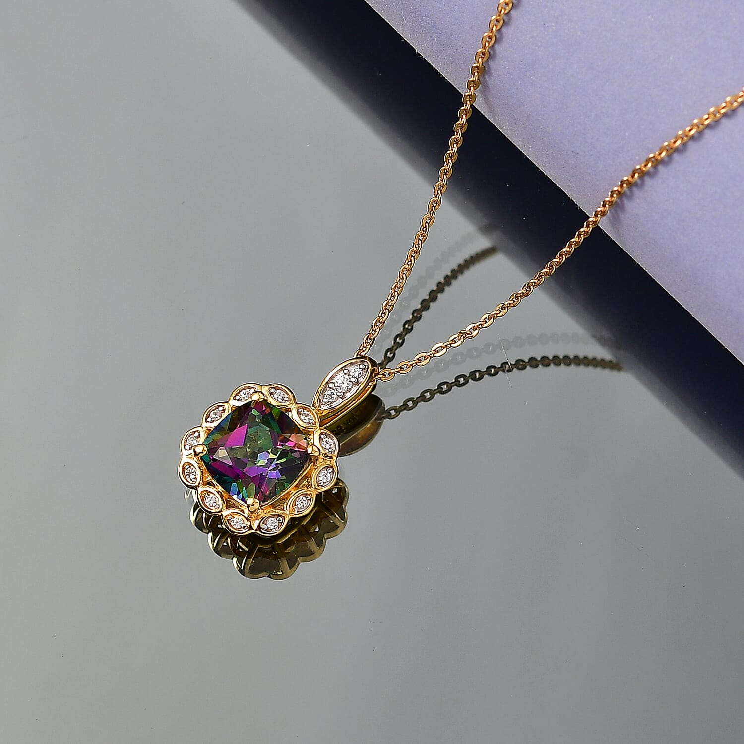 D'Joy Mystic Topaz & White Zircon Pendant with Chain (Size 20) in Yellow Gold Plated Sterling Silver 2.88 Ct.