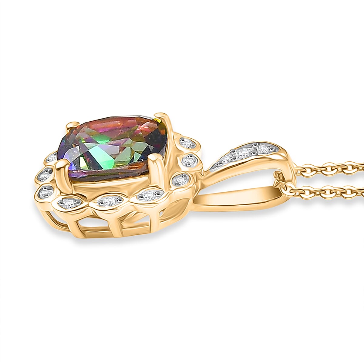 D'Joy Mystic Topaz & White Zircon Pendant with Chain (Size 20) in Yellow Gold Plated Sterling Silver 2.88 Ct.