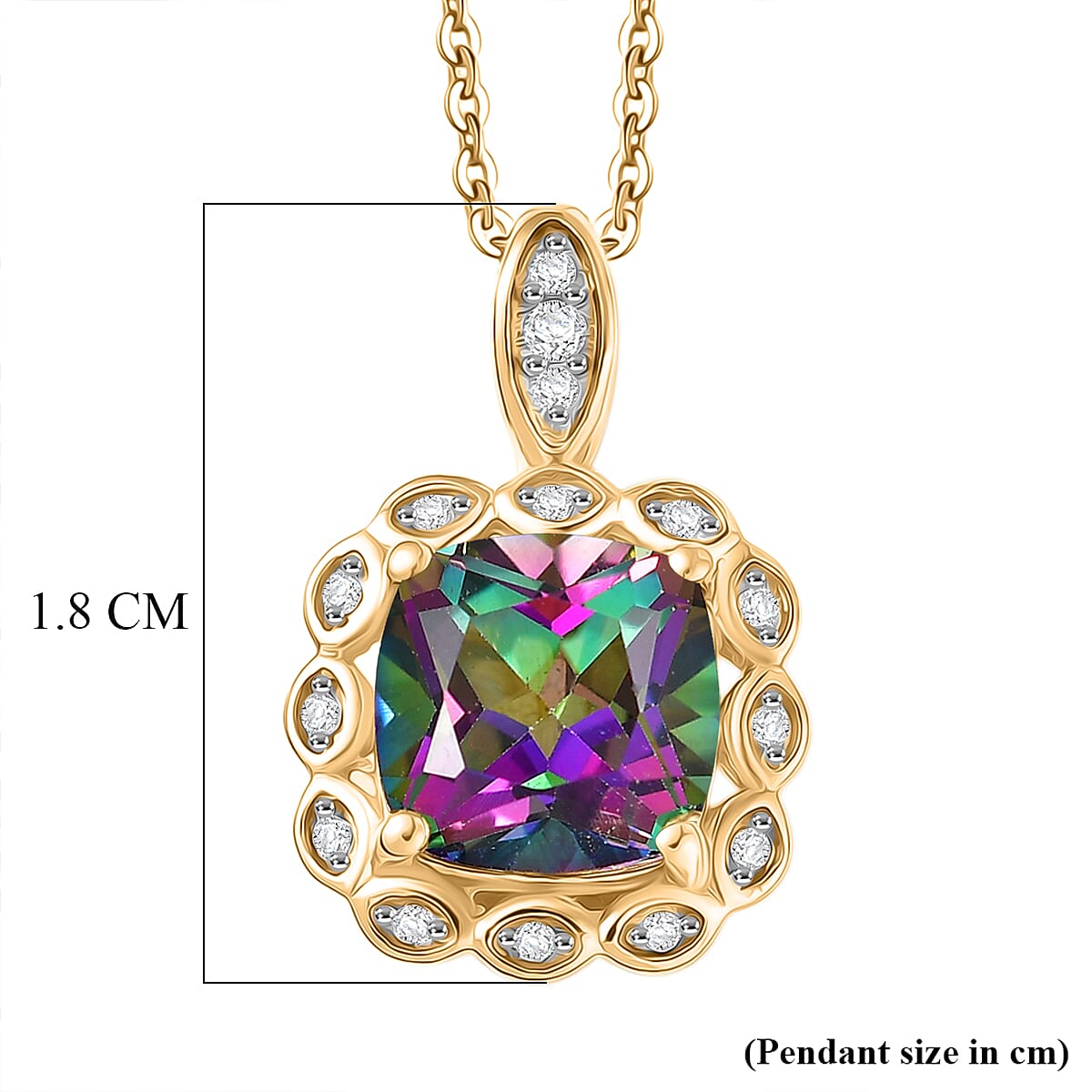 D'Joy Mystic Topaz & White Zircon Pendant with Chain (Size 20) in Yellow Gold Plated Sterling Silver 2.88 Ct.