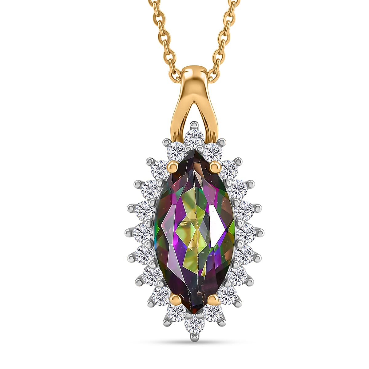 D'Joy Mystic Topaz & White Zircon Pendant with Chain (Size 20) in Yellow Gold Plated Sterling Silver 2.45 Ct.