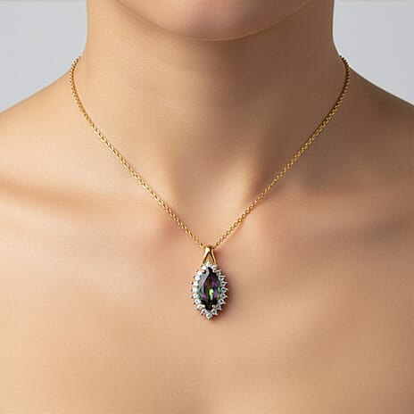 D'Joy Mystic Topaz & White Zircon Pendant with Chain (Size 20) in Yellow Gold Plated Sterling Silver 2.45 Ct.
