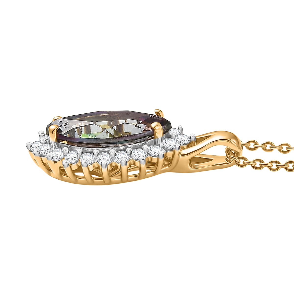 D'Joy Mystic Topaz & White Zircon Pendant with Chain (Size 20) in Yellow Gold Plated Sterling Silver 2.45 Ct.