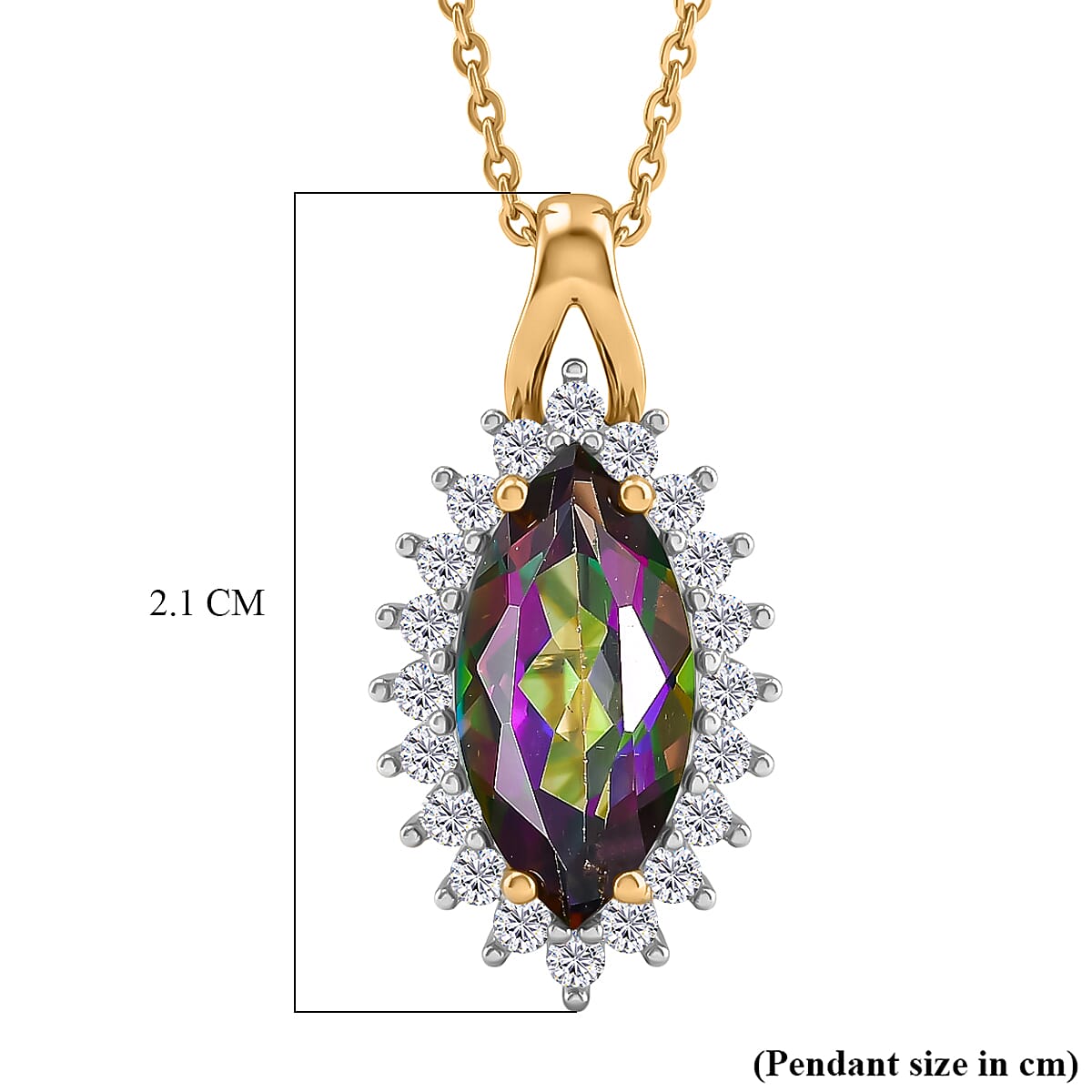 D'Joy Mystic Topaz & White Zircon Pendant with Chain (Size 20) in Yellow Gold Plated Sterling Silver 2.45 Ct.