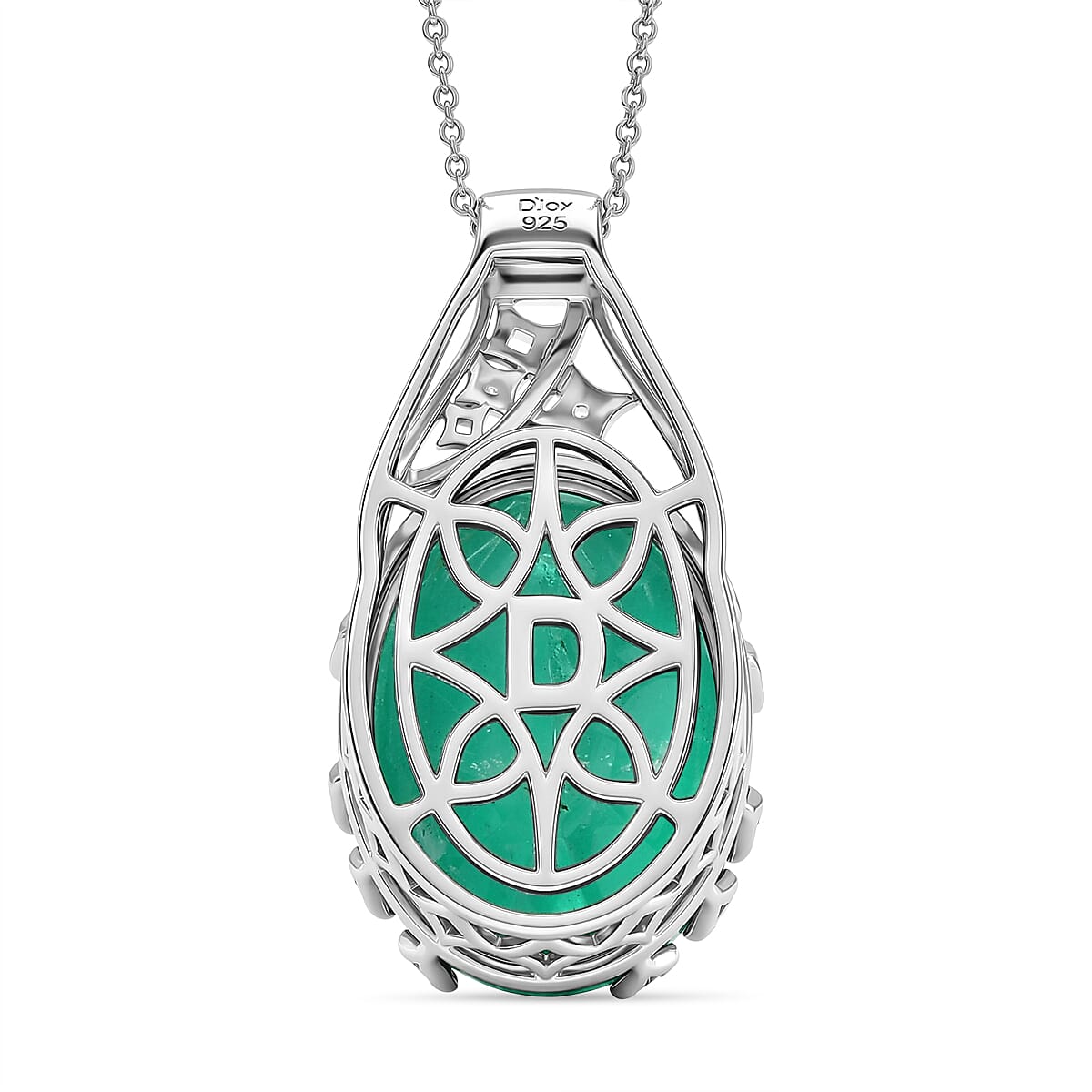D'Joy Emeraldine Triplet Quartz & White Zircon Drop Pendant with Chain (Size 20) in Rhodium Overlay Sterling Silver 19.85 Ct, Silver Wt. 5.90 Gms