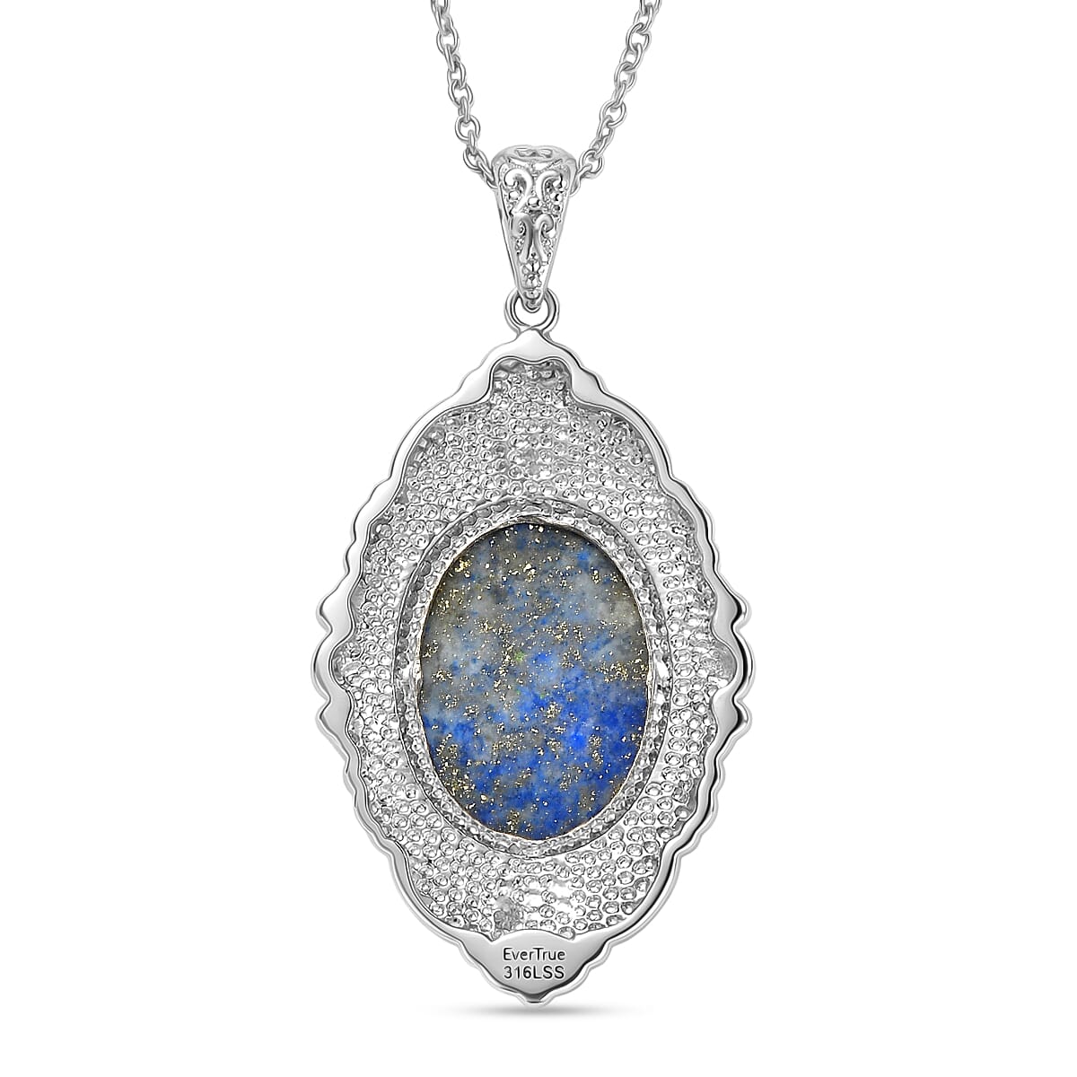 Lapis Lazuli,  Blue Cubic Zirconia Pendant with Chain (Size 20) Stainless Steel  0.20ct  20.200  Ct.