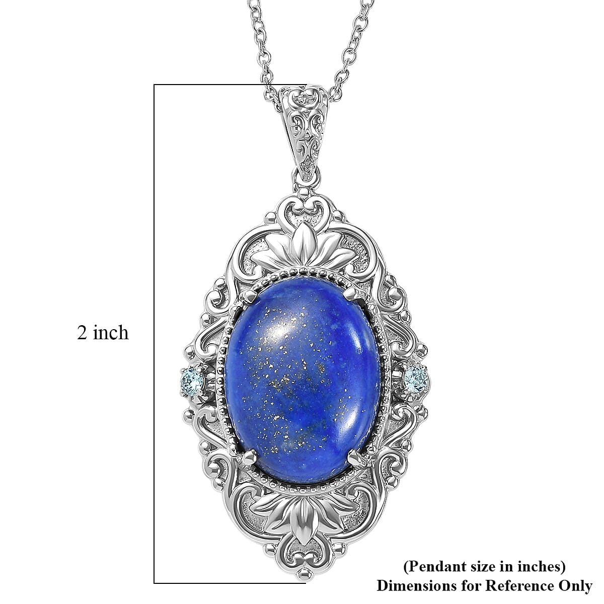 Lapis Lazuli,  Blue Cubic Zirconia Pendant with Chain (Size 20) Stainless Steel  0.20ct  20.200  Ct.