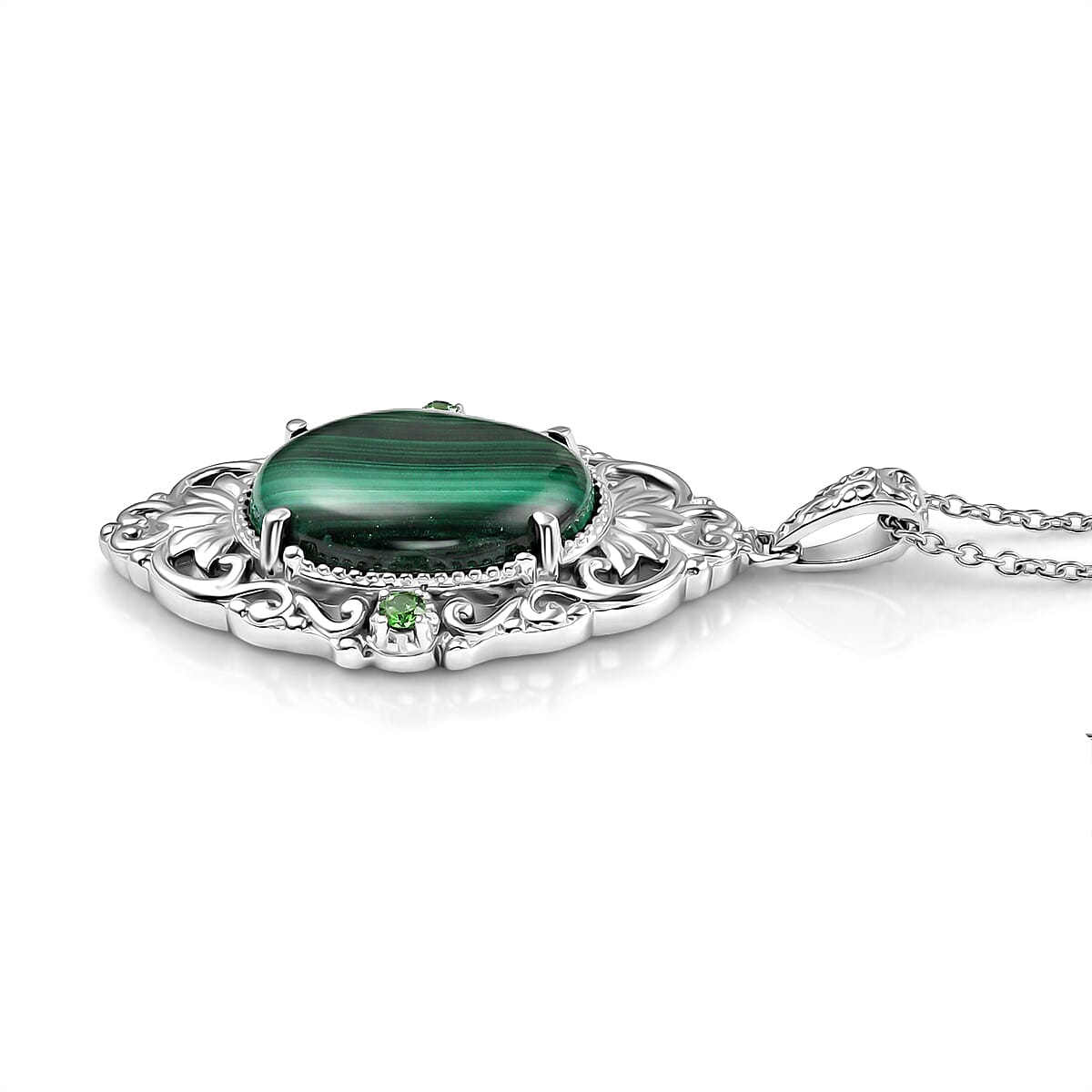 EverTrue - Malachite & Green Cubic Zirconia Pendant with Chain (Size 20) 18.20 Ct.
