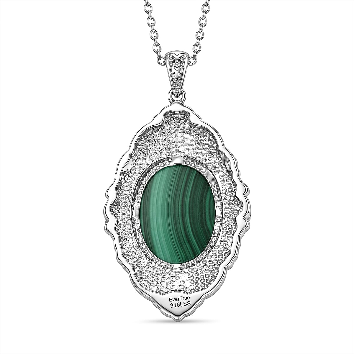 EverTrue - Malachite & Green Cubic Zirconia Pendant with Chain (Size 20) 18.20 Ct.