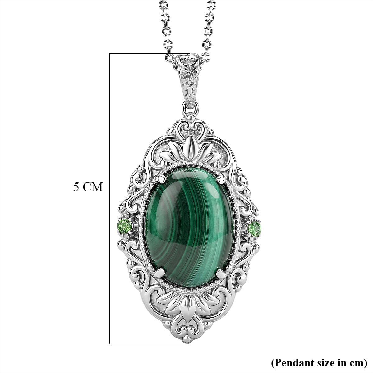 EverTrue - Malachite & Green Cubic Zirconia Pendant with Chain (Size 20) 18.20 Ct.