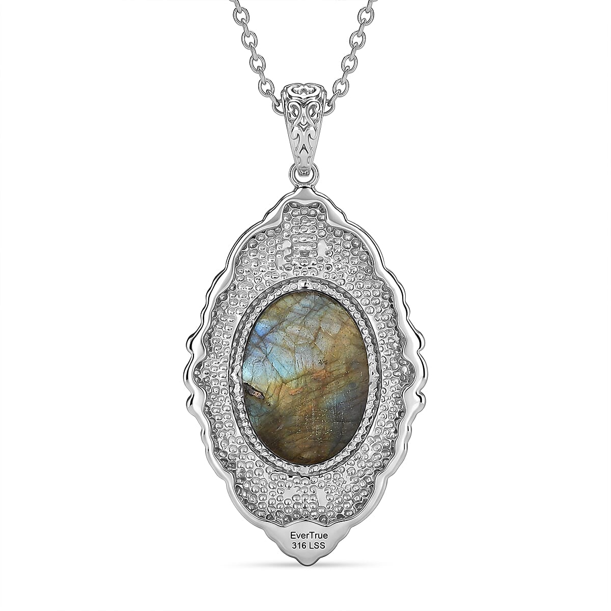 EverTrue - Labradorite & Champagne Cubic Zirconia Pendant with Chain (Size 20) 18.37 Ct.