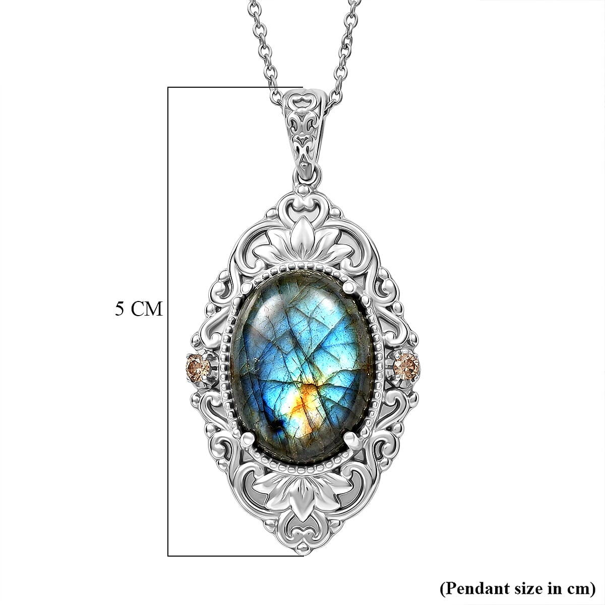 EverTrue - Labradorite & Champagne Cubic Zirconia Pendant with Chain (Size 20) 18.37 Ct.
