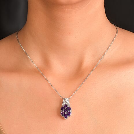EverTrue Natural Zambian Amethyst Floral Cluster Pendant with Chain With Magnetic Clasp (Size 20) 3.00 Ct.