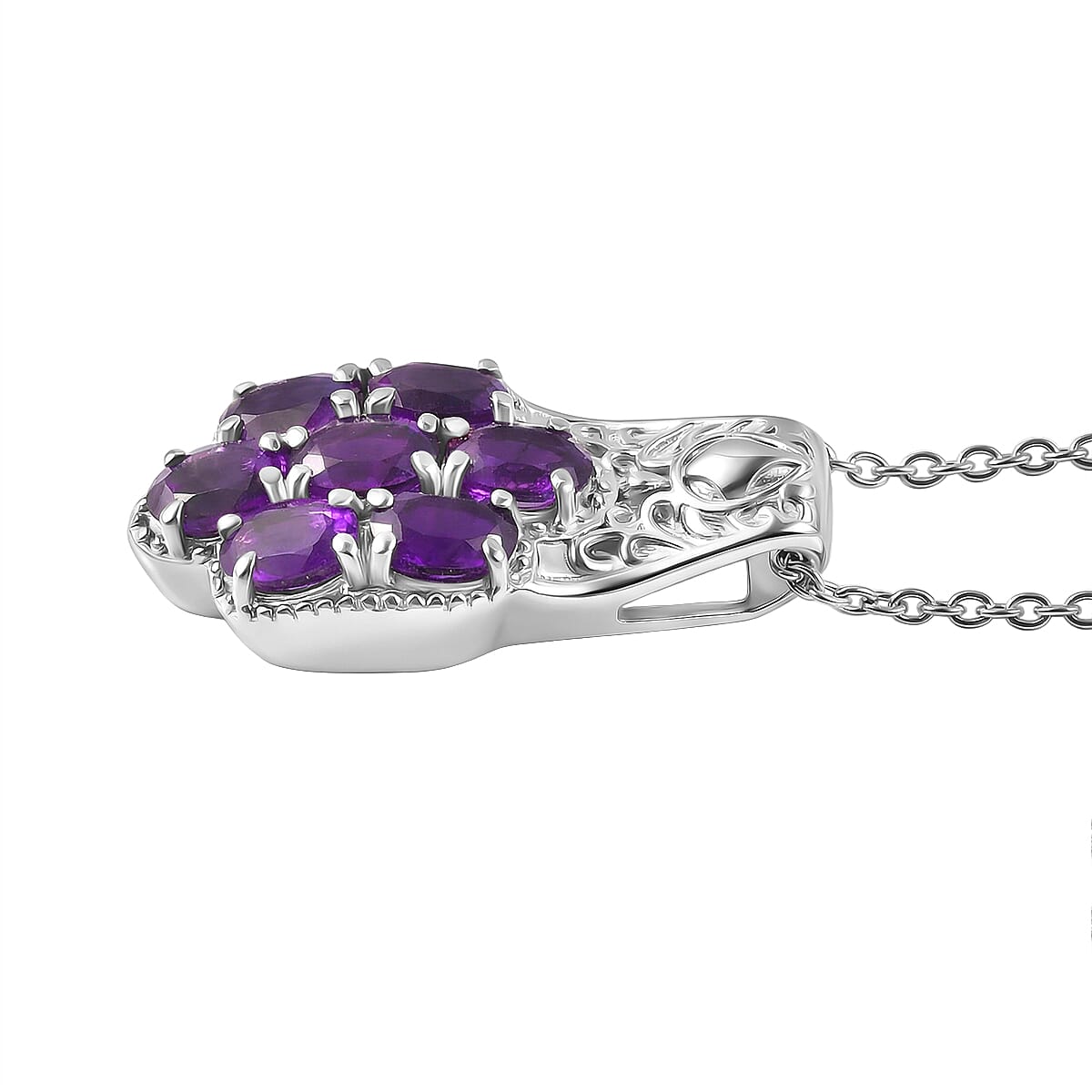 EverTrue Natural Zambian Amethyst Floral Cluster Pendant with Chain With Magnetic Clasp (Size 20) 3.00 Ct.