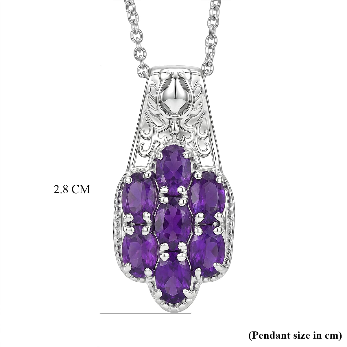 EverTrue Natural Zambian Amethyst Floral Cluster Pendant with Chain With Magnetic Clasp (Size 20) 3.00 Ct.