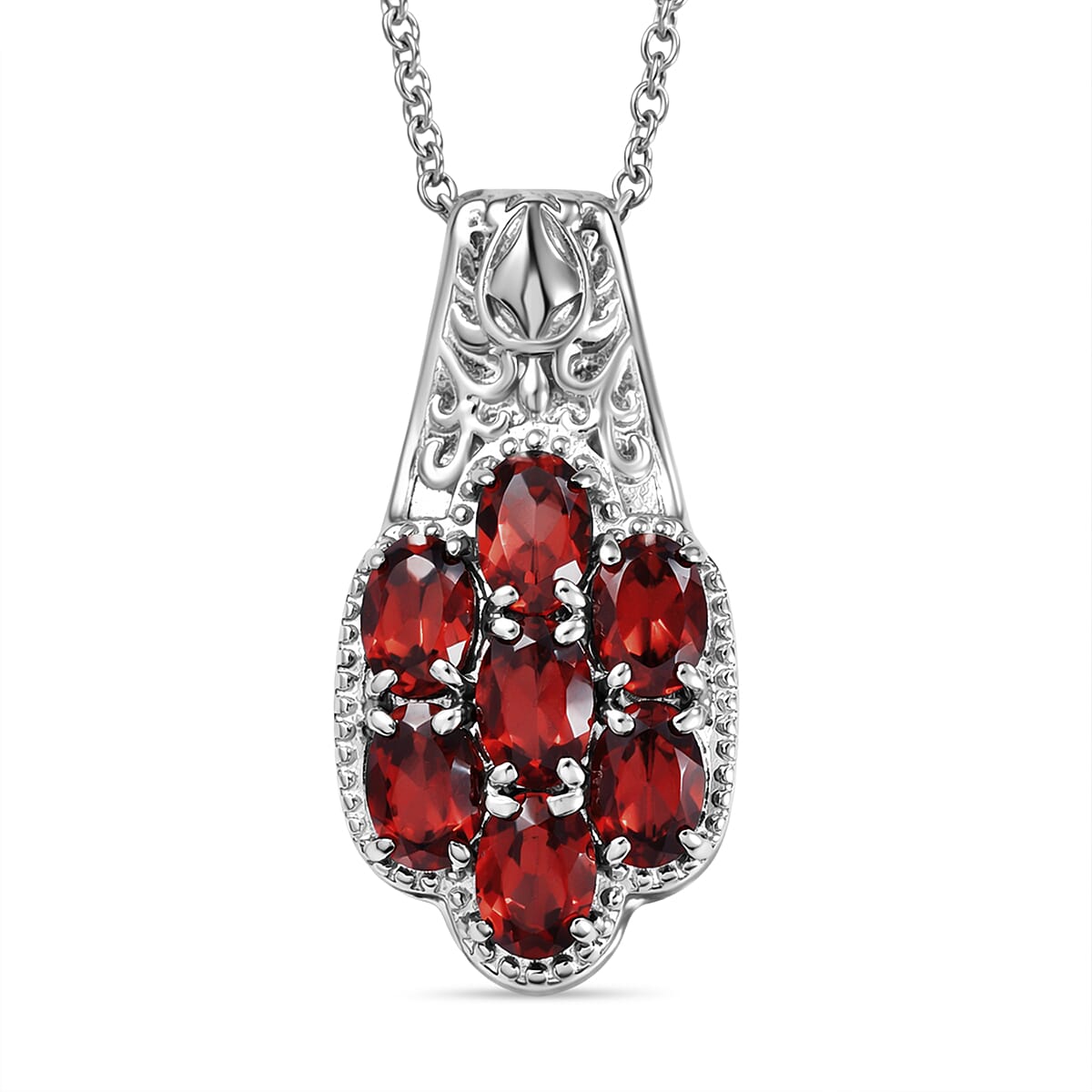 EverTrue Natural Mozambique Garnet Floral Cluster Pendant with Chain With Magnetic Clasp (Size 20) 4.19 Ct.
