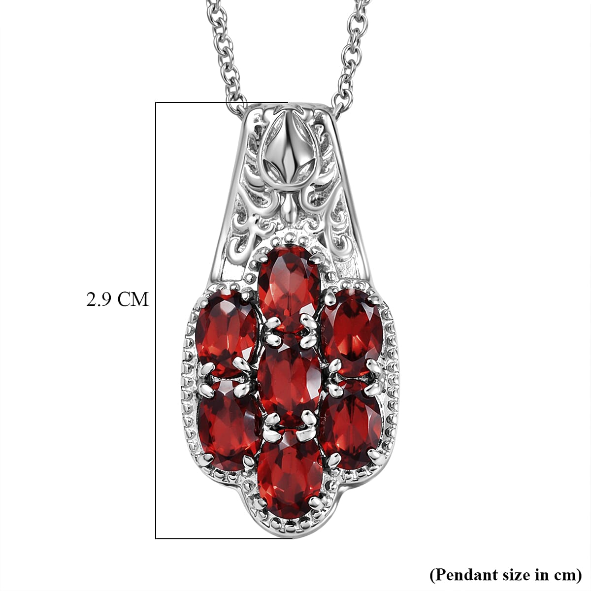EverTrue Natural Mozambique Garnet Floral Cluster Pendant with Chain With Magnetic Clasp (Size 20) 4.19 Ct.